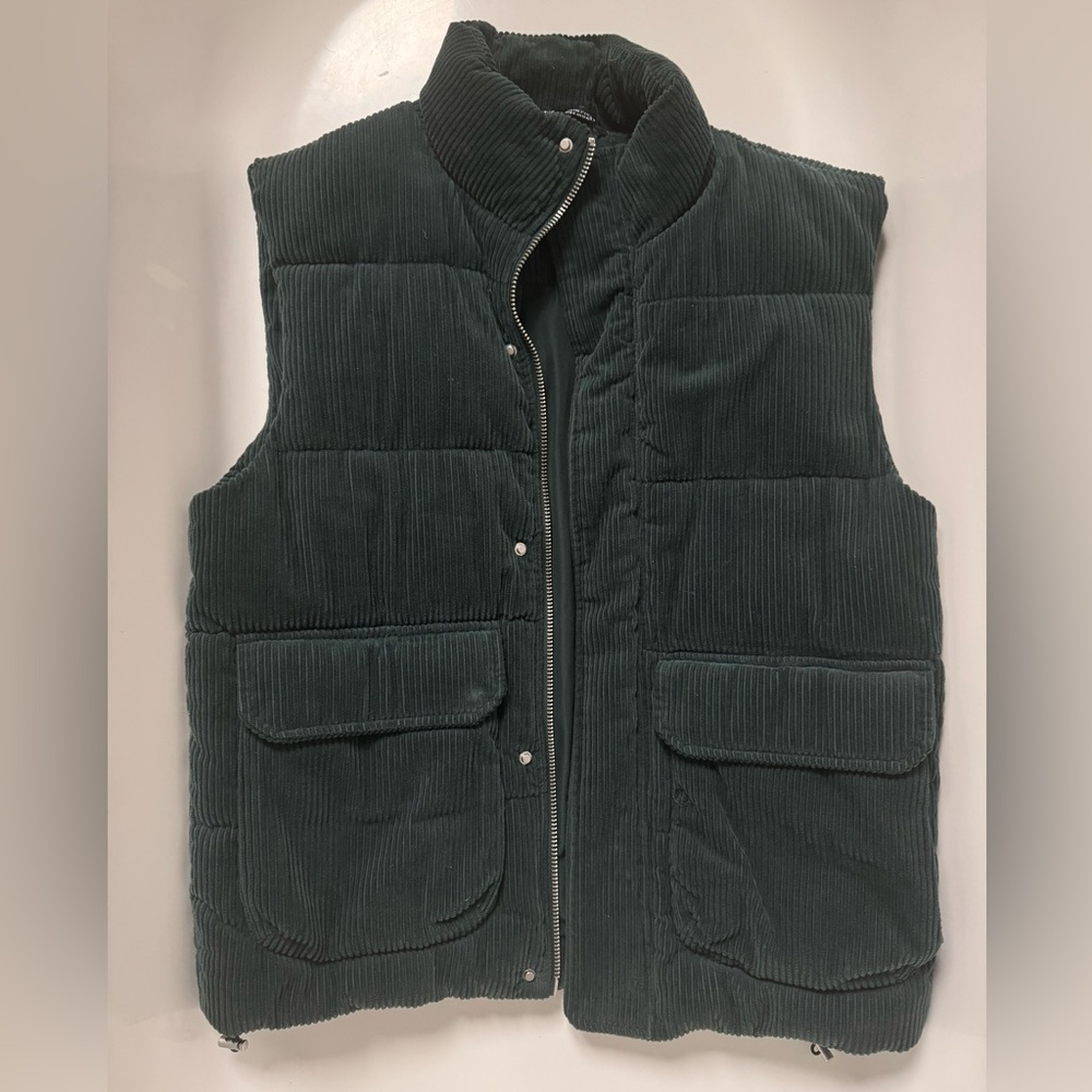 Zara Dark Green Corduroy Puffer Vest
